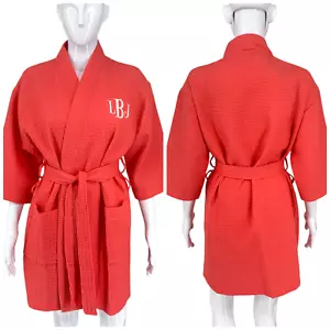 NEW Turquaz Lightweight Coral Waffle Kimono Bath Robe Sz L Monogrammed LJB NWT - Picture 1 of 6