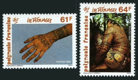 Fr Polynesia 597-598,MNH.Michel 610-612. Tattoos 1992 Cover