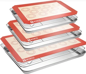 Stainless Steel Baking Sheet Tray Cooling Rack with Silicone Baking Mat Set, Coo - Picture 1 of 7