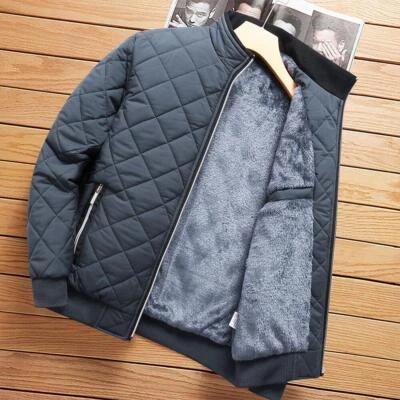 Mens Winter Warm Fleece Lined Autumn Solid Color Jacket Fit Coat Zipper Oversize - Image 1 of 4