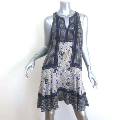 Rebecca Taylor Sleeveless Mini Dress Navy Floral Print Silk Size 8 - Image 1 of 4