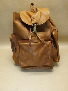 Vintage Le Donne Real Leather Multi Pocket Backpack Drawstring Distressed Brown - Picture 1 of 13