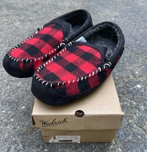 WOOLRICH Mens Checker Red Buffalo Plaid ELLUM Cushioned Moccasins SLIPPERS|Sz:9 - Picture 1 of 23