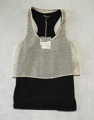 Volcom Tank Top Womens Large Black Cream JAW-JOPLIN Two For One Polka Dot New - Image 1 of 4