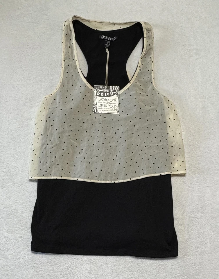 Volcom Tank Top Womens Large Black Cream JAW-JOPLIN Two For One Polka Dot New - Image 1 of 4