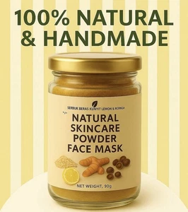 Turmeric Natural Herbal Face Mask Powder – Rice, Turmeric, Lemon & Moringa – 90g - Picture 1 of 2