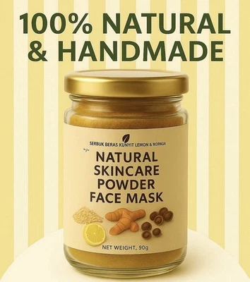 Turmeric Natural Herbal Face Mask Powder – Rice, Turmeric, Lemon & Moringa – 90g - Image 1 of 2