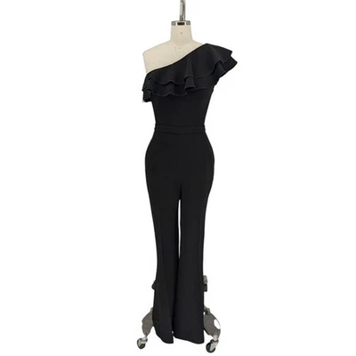 11416 Rachel Zoe One Shoulder Ruffle Jumpsuit Black size Small evening party - Image 1 of 4