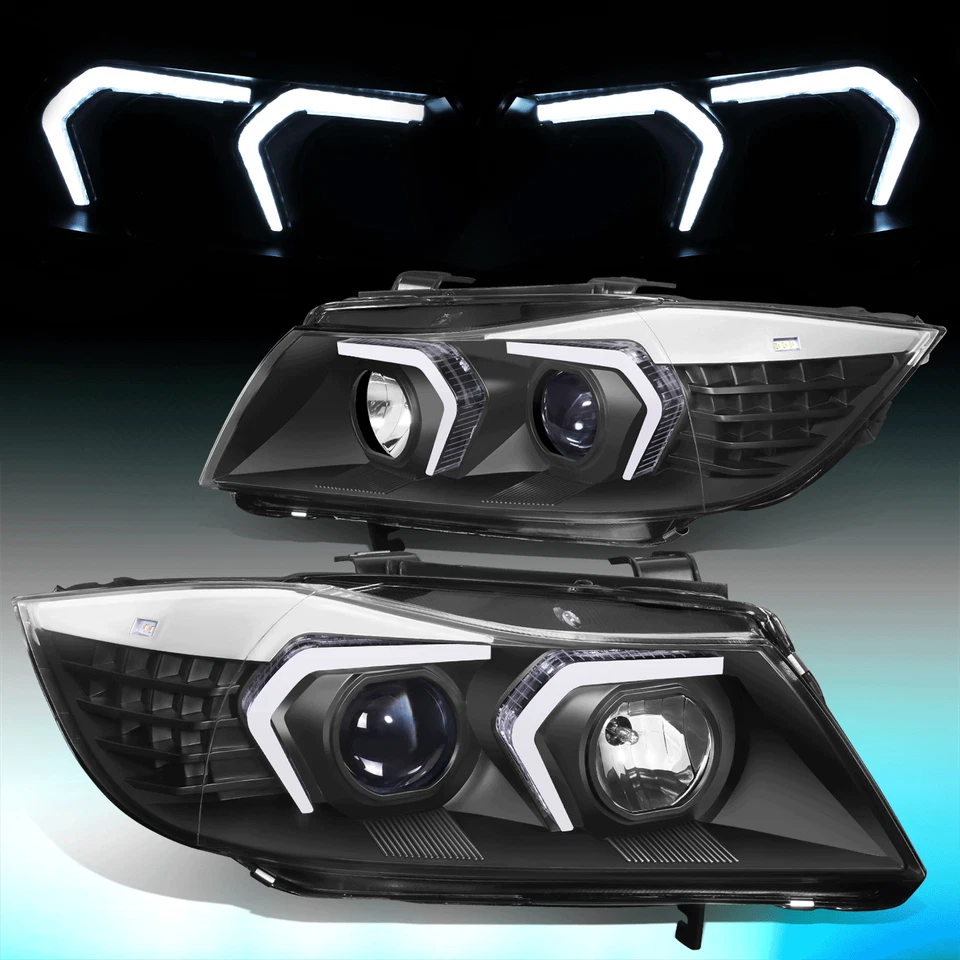 Faros proyectores de señal de retroceso LED DRL para BMW E90 2005-2008 sedán negros Foto 1 de 4