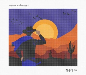 Western Nighttime 4 Needlepoint Kit or Canvas - Picture 1 of 2