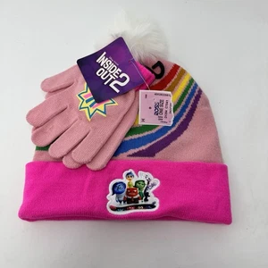 Disney INSIDE OUT 2 Mädchen Regenbogen Bündchen Strick Beanie Mütze & Handschuhe rosa One Size - Bild 1 von 11