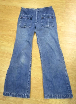 Pantalones de mezclilla vintage años 70 campana tiro bajo hippy retro lavado claro 31X 29 Foto 1 de 4