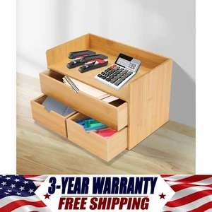 Bamboo Desk Organizer with 3 Drawers Tabletop Cosmetic Storage Simple Design NEW - Picture 1 of 10