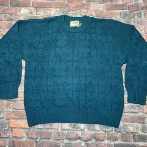 Vintage LL Bean Cotton Sweater Womens XL Blue Green Pullover Made in USA Cottage - Picture 1 of 5