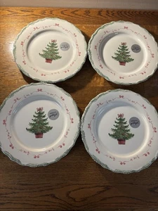 4er Set Matceramica Portugal Steingut Weihnachtsbaum Feiertag Speiseteller / NEU - Bild 1 von 6