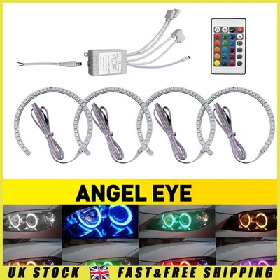 For BMW E36 E38 E39 E46 RGB LED Angel Eyes Lamp Kit Halo Ring Car Headlight SET - Image 1 of 4