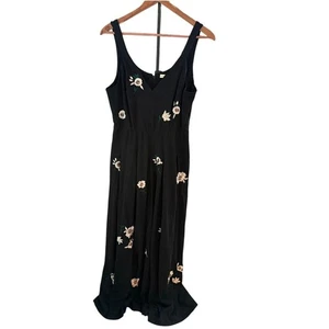 Wayward Fancies by eShakti Large Black Floral Embroidered Wide Leg Jumpsuit Boho - Picture 1 of 10