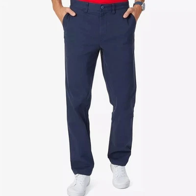 Calça casual masculina Nautica azul marinho algodão stretch ajuste moderno tamanho W45 L30 - Imagem 1 de 4