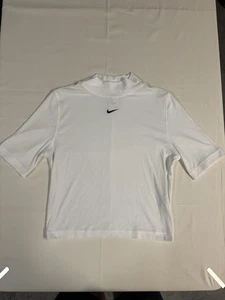 Nike Dri Fit Damen Kurzarm Cropped Mock Neck Pullover Größe Medium Weiß - Bild 1 von 5