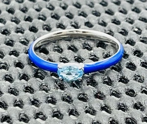 Effy Sterling Silver Blue Enamel & Topaz Narrow Band Ring Size 7 - Picture 1 of 4