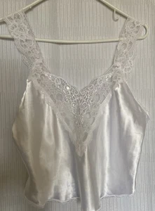 Vintage Deena weißes Trägertop weiß Spitzenborte bestickt Blumen Größe Medium. - Bild 1 von 8