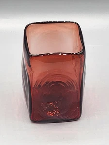 Vintage MCM BULLSEYE Glass Dark Burgundy Vase. Signed - Picture 1 of 7
