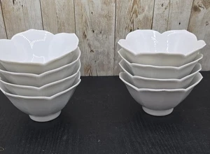 Vintage 8er Set Porzellan Keramik weiß Lotusblüte Reis Suppe Schüsseln Schale Servieren - Bild 1 von 11