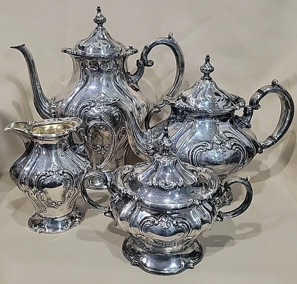 JUEGO DE CAFÉ/TÉ VINTAGE GORHAM CHANTILLY PLATEADO YC1301-1304 4 PIEZAS PRECIOSO Foto 1 de 4