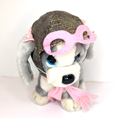 1989 Applause Honey Flying Ace Plush Dog Puppy Gray White Pink Pilot Hat 7x5in - Image 1 of 4