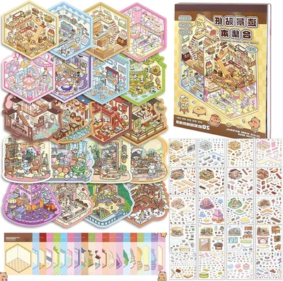 BRANDED Cute Stickers for Adults & Kids, 20 Sets 3D Sticker Scene DIY Miniature House Ki