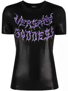 NWT Versace Goddess Logo Black Purple Liquid Wet Jersey T Shirt Top 40 US 4 $975 - Picture 1 of 20