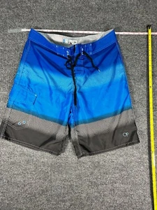 OP OCEAN PACIFIC Men's Swim Surf board Trunks Shorts Blue/Grey Stripes Size 34 - Picture 1 of 7