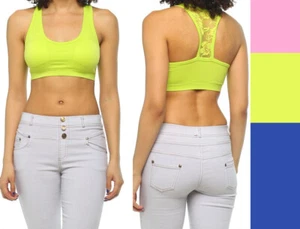 Camiseta sin mangas elástica recortada bralette sin mangas de encaje espalda deportiva sin costuras básicos gimnasio - Imagen 1 de 7