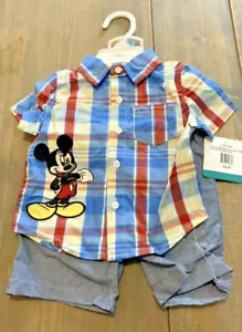 NWT Disney Baby Boy's Short Sleeve Plaid Shirt & Shorts 2pcs. Set Size: 6-9M - Picture 1 of 7