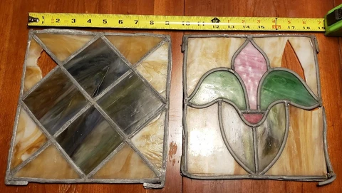 Set Of 2 Antique Stained Glass Panels 9"×9" Cover
