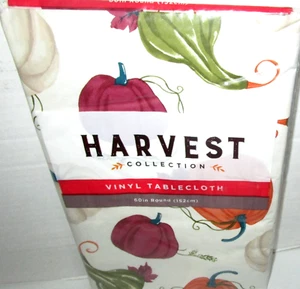 FALL ~ Vinyl Tablecloth ~ 60" ~ Round Seats 4-6 ~ PUMPKIN'S & GOURD'S - Picture 1 of 1