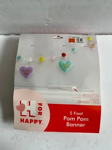 NEW H FOR HAPPY VALENTINES HEARTS 5 FOOT POM POM BANNER - Picture 1 of 2