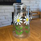 Vintage 60s/70s clear glass pitcher with classic white yellow green daisy print