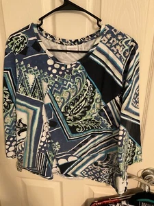 Weekends by Chico's DAMEN-SHIRT MIT V-AUSSCHNITT CHICO'S GRÖSSE 3 Mehrfarbig Blau - Bild 1 von 3