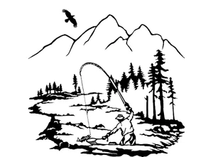 River Fishing 2 pcs 4 Inch Black Fused Glass Decals - Picture 1 of 1