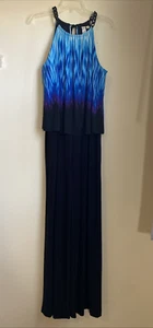 Emma & Michele Jumpsuit 1pc Size L Sleeveless Drape Top Wide Leg Black and Blue - Picture 1 of 18