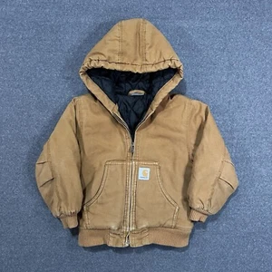Carhartt Jacket Boys XXS (4-5) Brown Hooded Canvas Quilted Lined Jacket - Picture 1 of 7