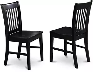 NFC-BLK-W Norfolk Dining Chairs - Slat Back Wood Seat Kitchen Chairs, Set of 2, - Picture 1 of 4