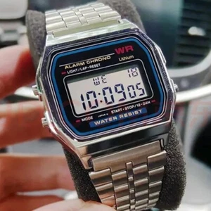 Reloj digital LED dorado/plateado de lujo - Retro F91W, correa de acero, para hombre y mujer - Imagen 1 de 9