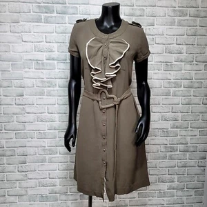 Viktor & Rolf by H&M Womens 10 Taupe Silk Ruffle Button Front Heart Belt Dress - Picture 1 of 11