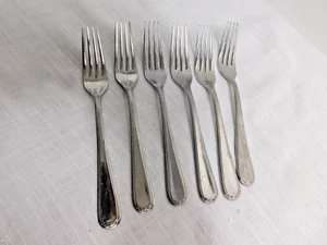 D7 - Lenox Stainless Flatware 18/10 Glossy Swedish Lodge Dinner Forks Lot of 6 - Picture 1 of 6