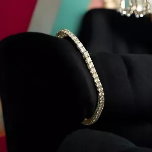 Pave 4.25 TCW F/VS Round Brilliant Cut Natural Diamonds Tennis Bracelet 14K Gold - Picture 1 of 7
