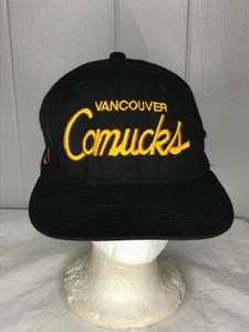 Vintage Vancouver Canucks Sports Specialties Script Black NHL Snapback Wool Hat - Picture 1 of 6
