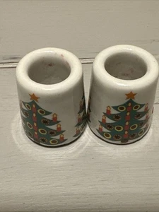 "2 candelabros de porcelana vintage árbol de Navidad Alemania 1"" de alto" - Imagen 1 de 5