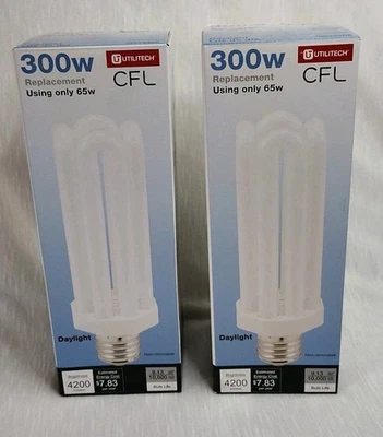 Two Utilitech 300 Watt CFL #0933409 CFL Daylight Bulb Non Dimmable FREE SHIP - Image 1 of 2